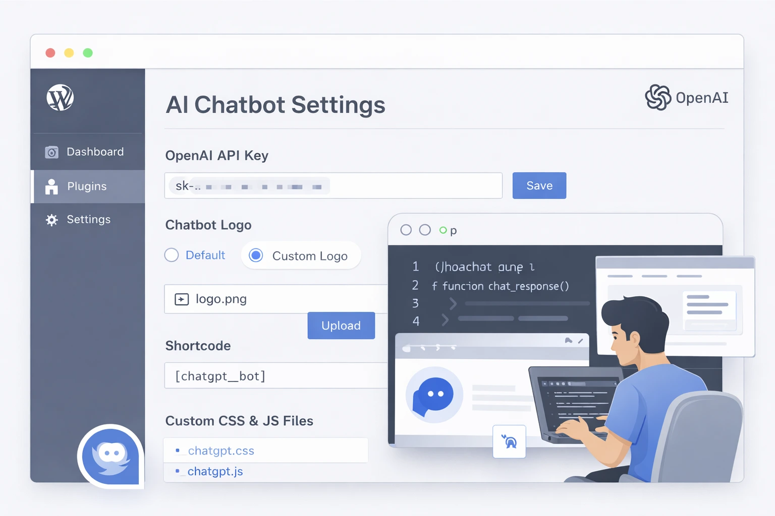 WordPress AI chatbot plugin settings interface developed by Ideal Web Kit